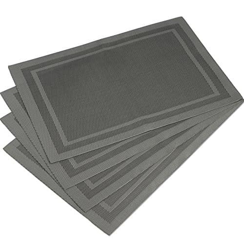 DinaChef Place Mats for Dining Table or Kitchen, Quality Thermal Bonded Edges, Reversible Placemats, Vinyl Placemat Set of 4, Rectangle Frame Design Mats in Grey