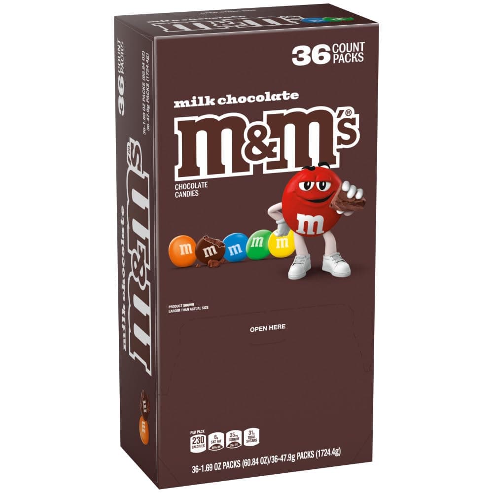 M&M'S Milk Chocolate Candy, Full Size, 1.69 oz Bag (Pack of 36)