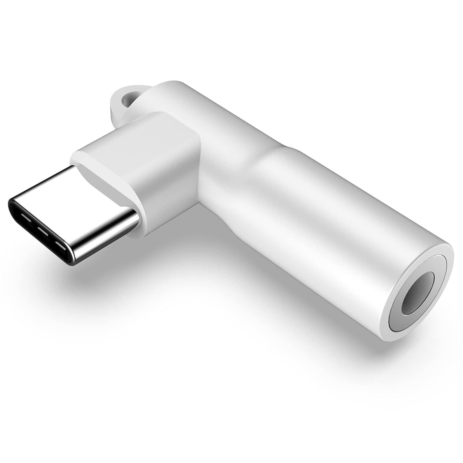 USB C to 3.5mm Audio Adapter, Right Angle USB Type C to 3.5mm Female Headphone Jack Adapter, Compatible with Apple, Samsung, Google, Oneplus,Huawei,Sony, and More (White, Type C to 3.5mm)