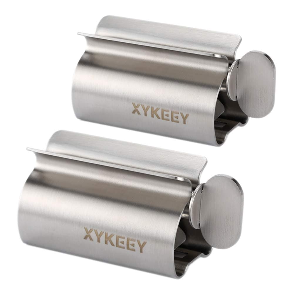 Toothpaste Tube Squeezer - Set of 2 Toothpaste Squeezer Rollers, Metal Toothpaste Tube Wringer Seat Holder Stand XYKEEY