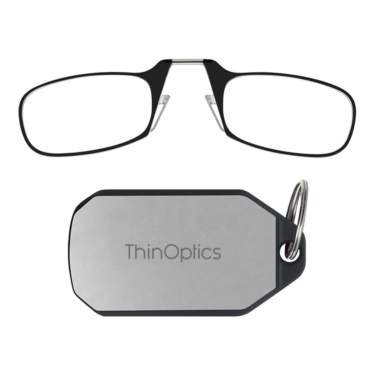 ThinOptics Reading Glasses 2.00 Black Frames With Keychain Case - Compact Foldable Rectangular Glasses - Clip-on Nose - 2.00 Strength With Flex-Fit Technology