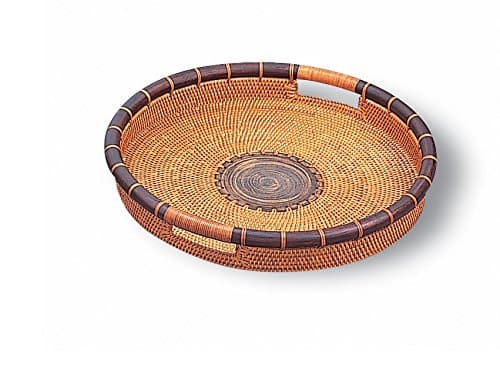 Rattan and Terra Cotta Round Tray, Small