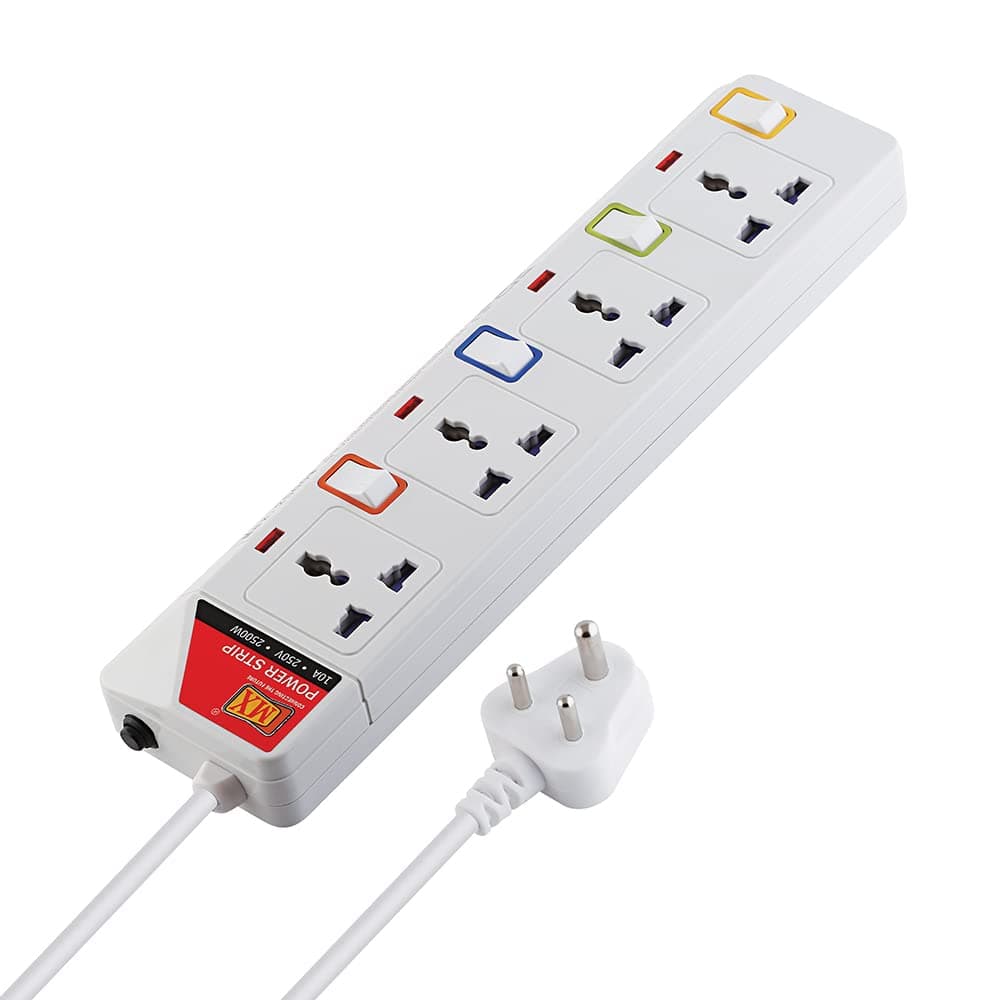 4 Way Universal Power Strip with Individual Switch, 1.5 Meter Extension Board with Safety Shutter, Multi Plug Heavy Duty Extension Cord with Power Indicator for Home Office Computer Use