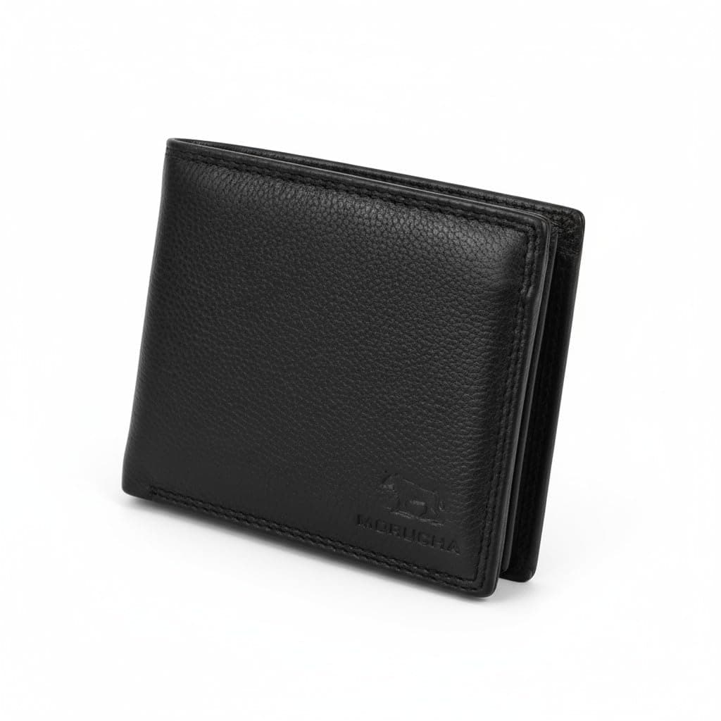 Mens RFID Blocking Real Leather Trifold Passcase Wallet M55 (Black)