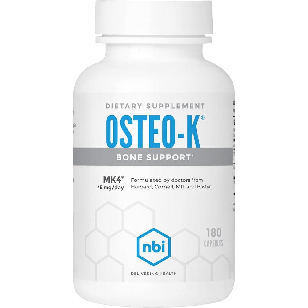 NBI Osteo-K Bone Support | Vitamin D & K Complex with Calcium Citrate Supplement | 45mg Vitamin K2 (MK4) for Strong Bone Health & Function | 180ct Veggie Capsules