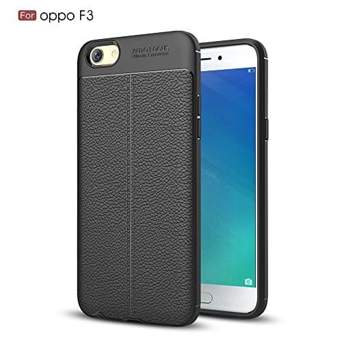 for Oppo F3 Case Litchi Pattern Back Cover Ultra-Thin TPU Bumper-Black