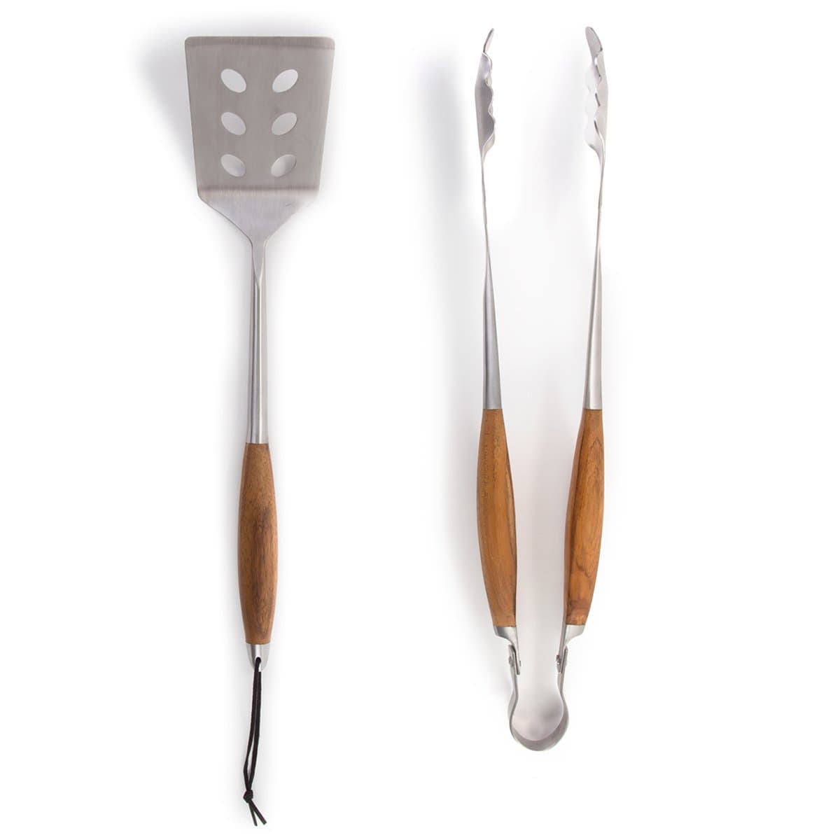 Schmidt Brothers Bonded Teak BBQ Tool Set 2 Piece Stainless Steel Teak Wood Barbecue Accessories Spatula Tongs - A Perfect Gift For All Barbecue Lovers