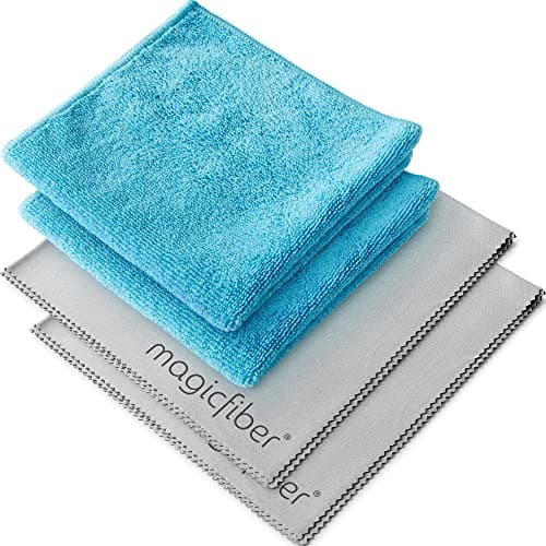MagicFiber Microfiber Cleaning Cloth - 4 Pack Large Blended Cloths, Highly Absorbent Streak & Lint Free, Glass Micro Fiber Rags, Towels for Car, Windows, Housekeeping, Household Dusting, Kitchen