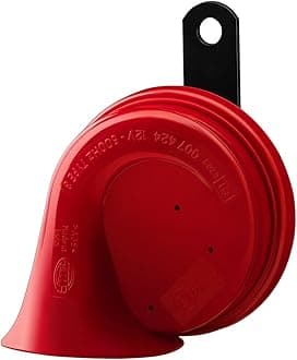 HELLA 007424001 Red Trumpet Low-Tone Horn with Bracket, 12 V, 400 Hz (Universal Fit)