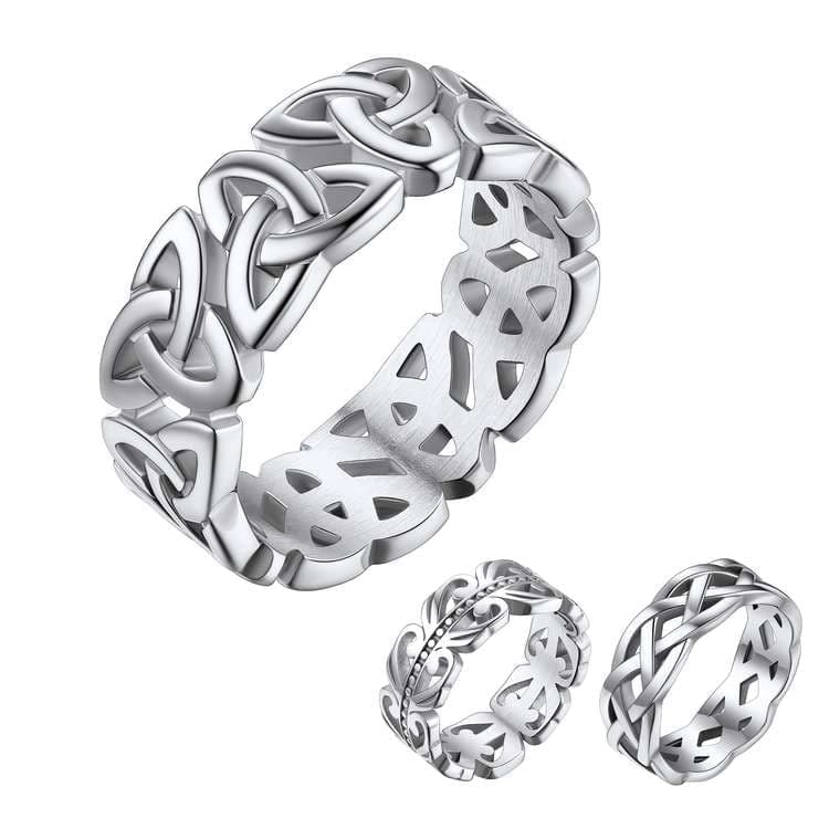 Celtic Rings in Three Classic Style, Solid Stainless Steel Band Ring in Gold/Silver/Black Tone, Simple Celtic Knot Eternity Finger Ring for Friendnship Wedding Engagement Promise