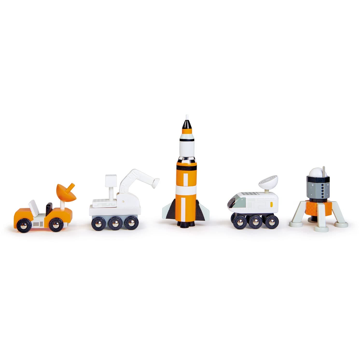 Tender Leaf Toys - Space Voyager Set - 7 Piece Solid Wood Space Vehicle Set with Moving Parts - Boost Imagination and Learn Through Play, Gender-Neutral for Pre-School Boys and Girls - Age 3 +