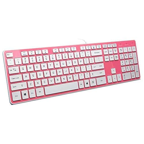 Wired USB Keyboard, Comfortable Quiet Chocolate Keys, Durable Ultra-Slim Wired Computer Keyboard(QWERTY) for PC, Windows 11/10/8/7/XP/Vista KB1430 - Pink