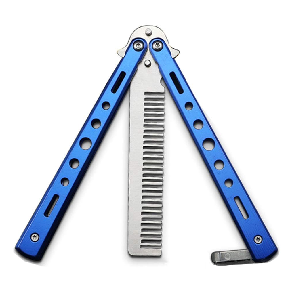 Butterfly Knife Trainer Trainning Practice Comb Unsharpened Blade, Valentine's Day present (Blue-Comb)