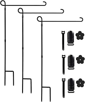 YEAHOME 3PC Garden Flag Holder Stand, Weather-Proof Yard Flag Pole Black Metal Powder-Coated Flagpole with Tiger Clip and Rubber Stopper for Garden Flags Outdoor Decorations