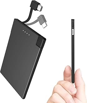 TNTOR Thin USB C Portable Charger with Built in Cable, Slim Power Bank for Travel 3500mAh Safe Battery Pack Charger for Pocket Wallet Compatible with iPhone 15 16 17 Series and Android/Samsung/Google