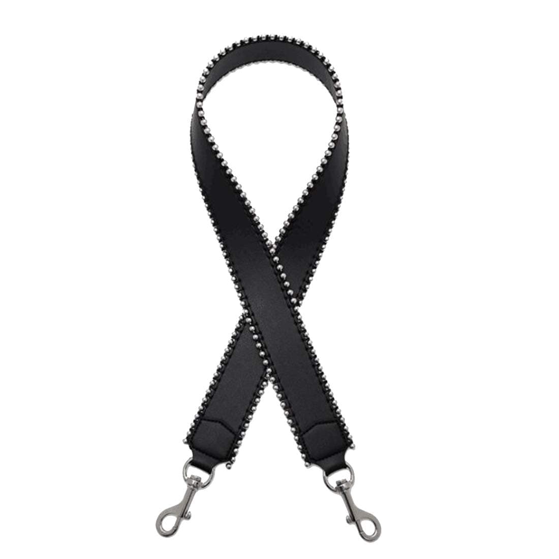 Manual Bead Edge Strap Shoulder Strap Unadjustable Replacement Strap PU Leather Strap for Handbags Strap Purse Bag Strap (Black-Silver)