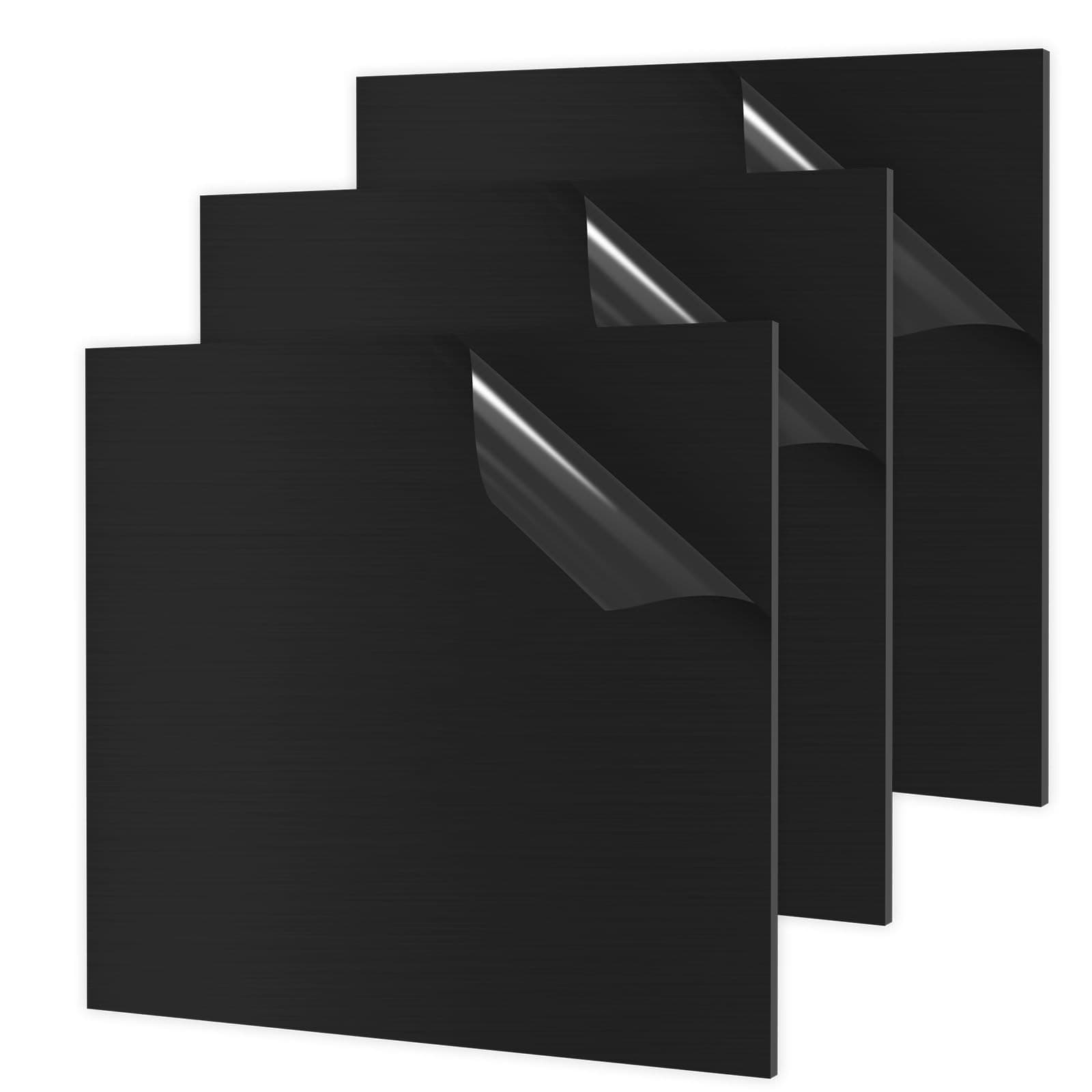 HDPE Plastic Sheet 3 Pcs 12” x 12",Phiowocx 1/8"(3mm) Thick High Density Polyethylene Boards, Black Hard HDPE Sheets, Plastic Boards Panel for DIY Projects Crafts Decor,Handicrafts Home Decor(Black)