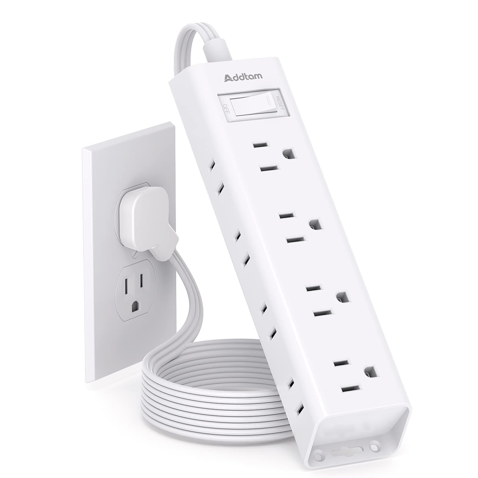 Flat Plug Power Strip, Ultra Thin Flat Extension Cord - Addtam 12 Widely AC 3 Sides Multiple Outlets, 5Ft, Wall Mount, Desk Charging Station for Home Office Dorm Room Essentials