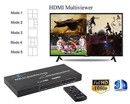HDMI 4X1 Quad Multi-Viewer Splitter with Seamless Switcher IR Control