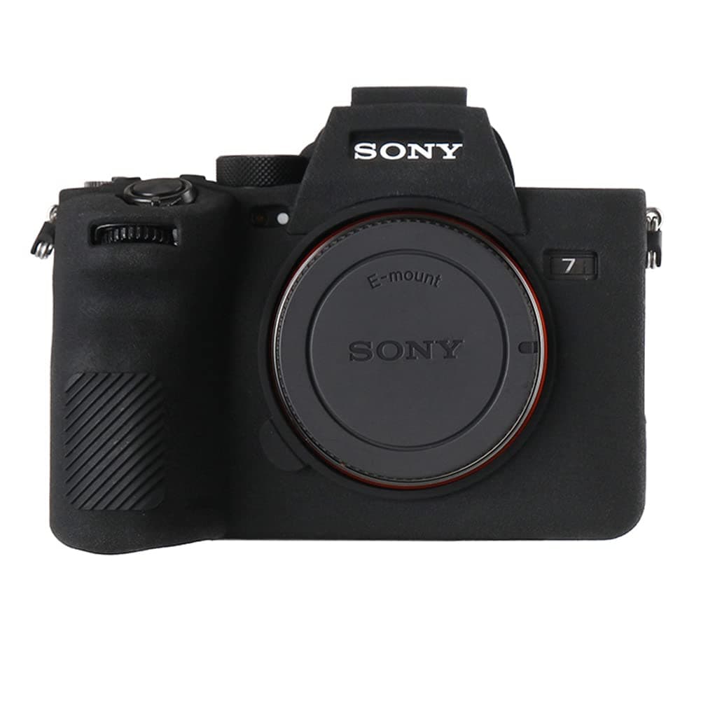 Camera Case for Sony A74 A7M4 A7IV- Protective Silicone DSLR Skin Cover, Detachable Cage, Shockproof, Dustproof (Black)