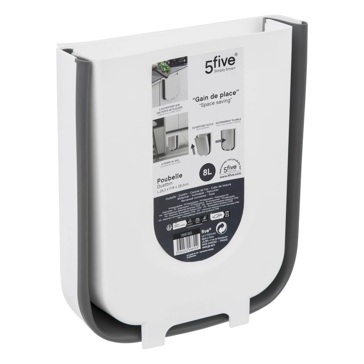 5 five simply smart Retractable Bin 8 L Black and White