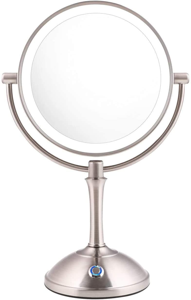 LED Makeup Mirror-10x Magnifying,7.8" Double Sided Lighted Vanity Makeup Mirror with Stand, Touch Button Adjustable Light-Cord or Cordless (Sliver)