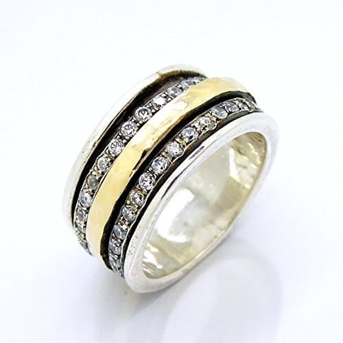 Spinner ring with silver, gold & Zircon spinners