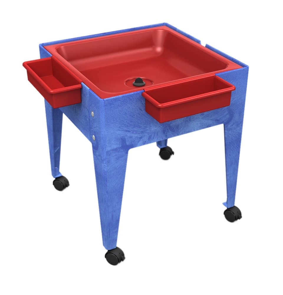 24" 1 Red Drip Pan with Drain and 4 Casters Blue Frame Mobile Mite