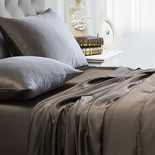 Orose 4Pc 19MM Mulberry Silk Bed Sheet Set,Seamless, Deep Pocket (Queen, Chocolate)