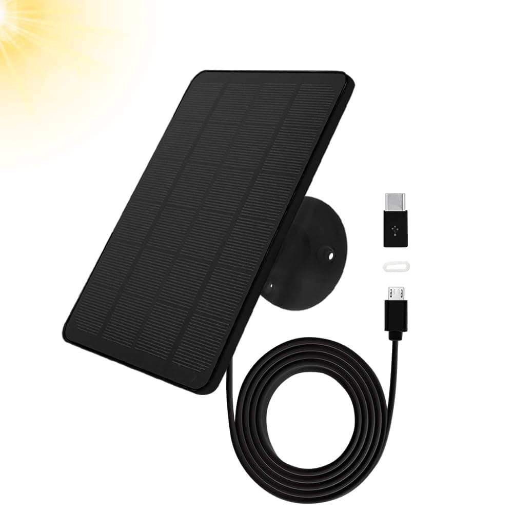 Solar Panel Compatible with WYZE Battery Cam Pro, EufyCam 2C/2C Pro, 4W 5V Solar Panel with 10ft Micro USB Charging Cable for Outdoor Battery Camera, Tpye C Adapter, Adjustable Wall Mount, Black