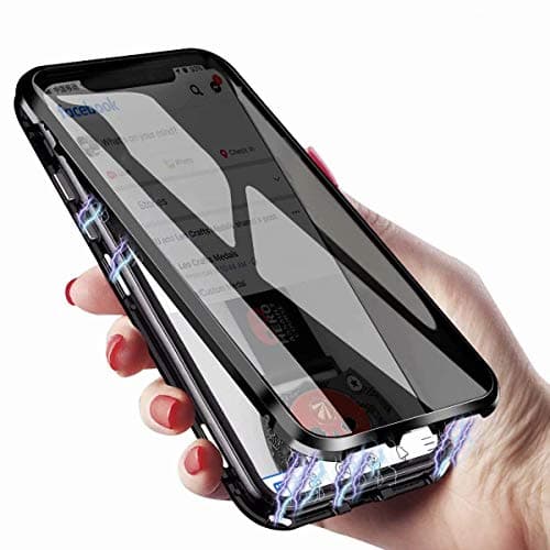 Anti-Peeping iPhone SE 2020, iPhone 8 iPhone 7 360° Full Body Case ,Clear Double Sided Tempered Glass [Magnetic Adsorption] Metal Bumper Protection Privacy Cover Anti-Spy (Black, iPhone7/8/SE(2020))