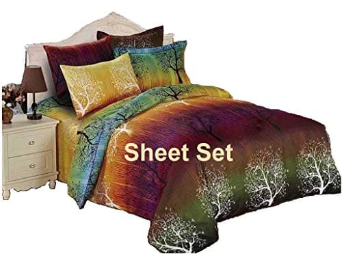 Rainbow Tree 100% Polyester Sheet Set : Fitted Sheet, Flat Sheet and Two Matching Pillowcases (California King)