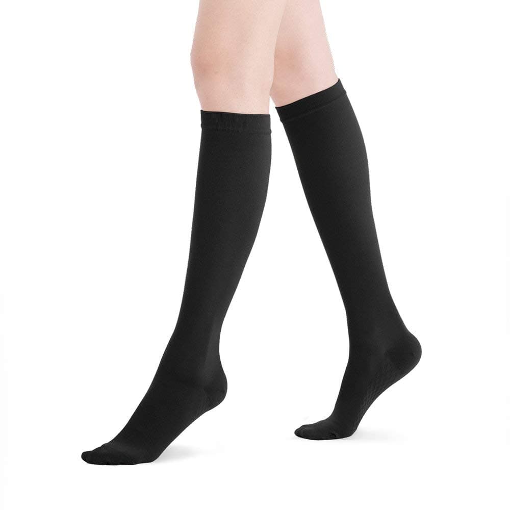 Fytto 2120, 20-30 mmHg Closed-Toe/Open-Toe Microfiber Compression Socks, Firm Medical Graduated Compression Knee-High Support Socks Class 2, Men/Women, Varicose Veins, Lymphedema, DVT, Black, M