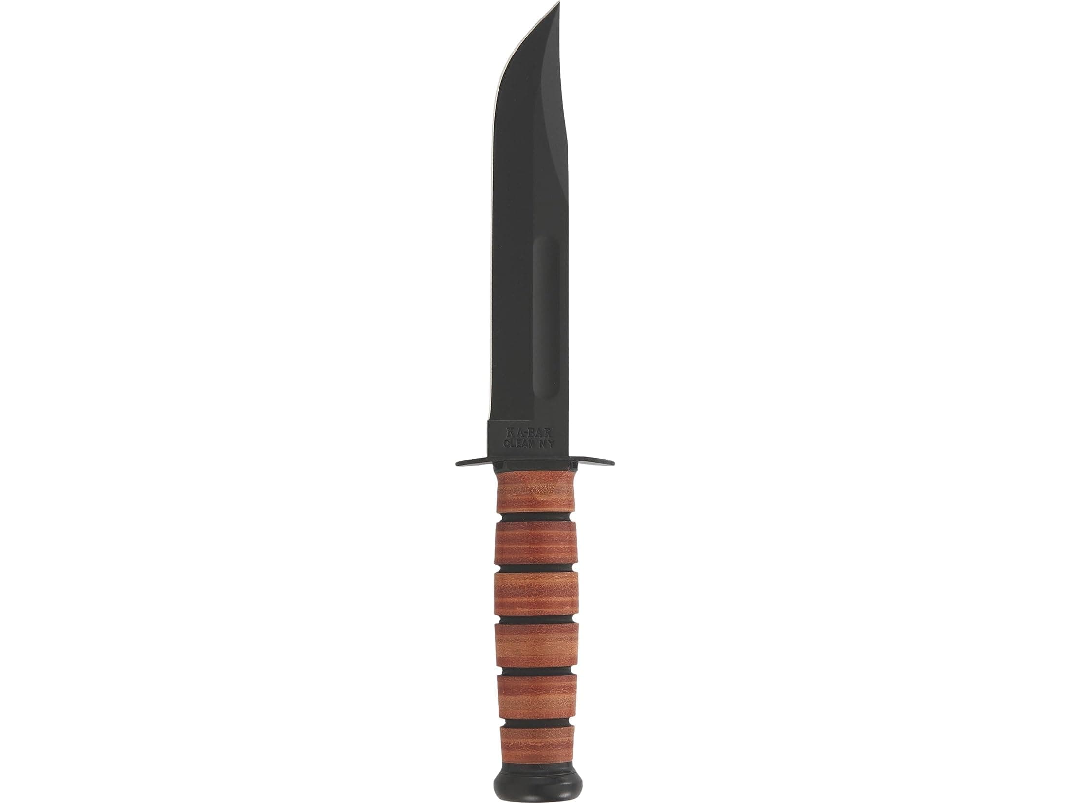 U.S. Army Fighting Fixed Blade Knife 7" Clip Point 1095 Cro-Van Black Powder Coat Blade Stacked Leather Handle Black/Brown