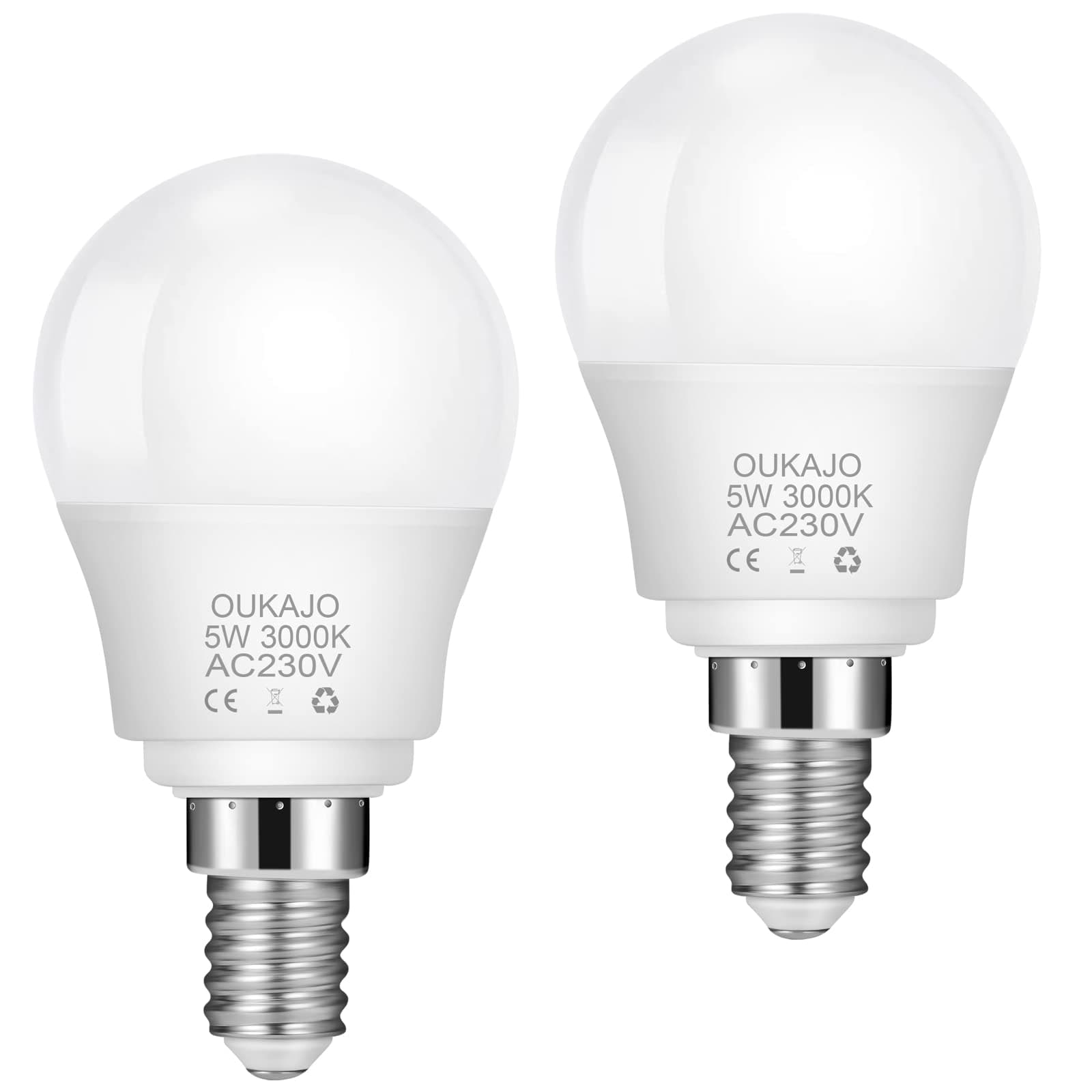 E14 LED Light Bulb,5W,40W Equivalent,3000K Warm White,Small Edison Screw,CRI>80,Non Flicker,Non Dimmable,2 Pack