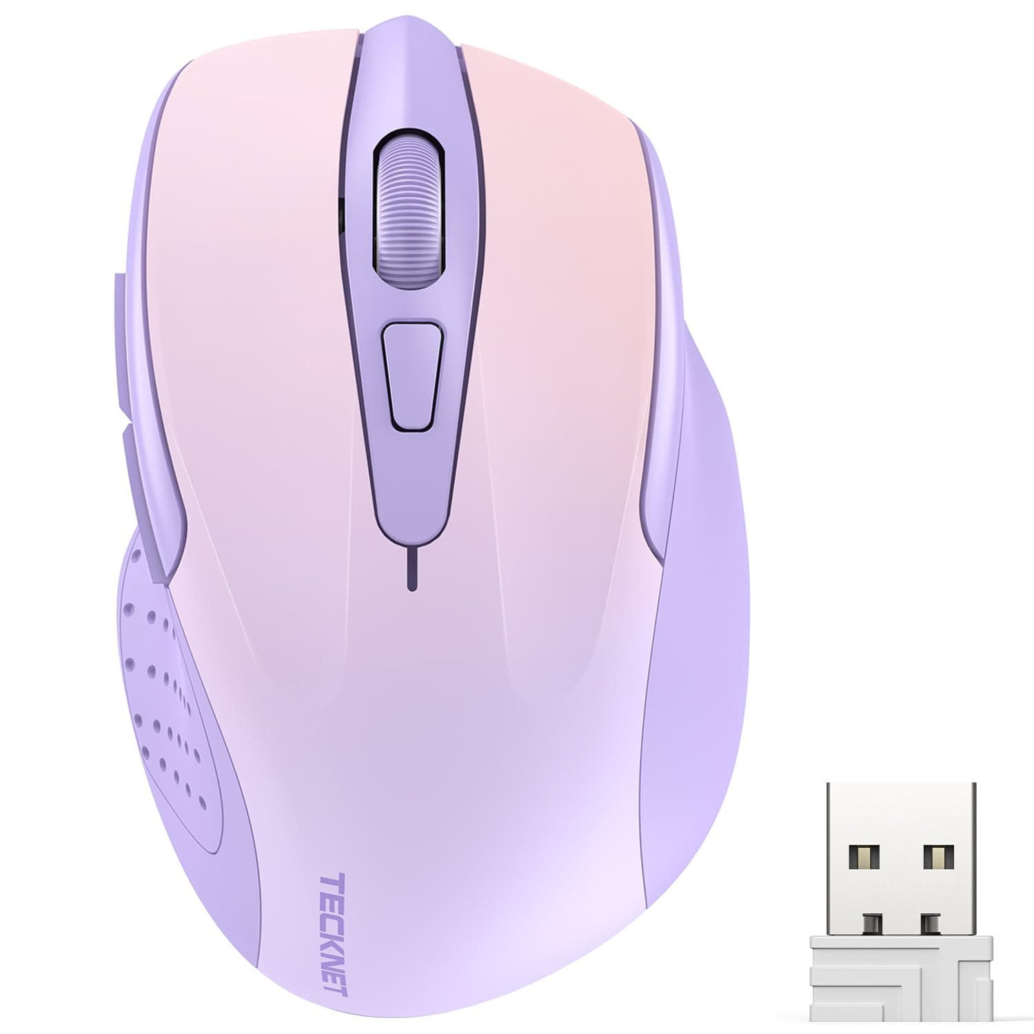 TECKNET Wireless Mouse, 2.4G Ergonomic Optical Mouse, Computer Mouse for Laptop, PC, Computer, Chromebook, Notebook, 6 Buttons, 24 Months Battery Life, 2600 DPI, 5 Adjustment Levels, Gradient Lavender