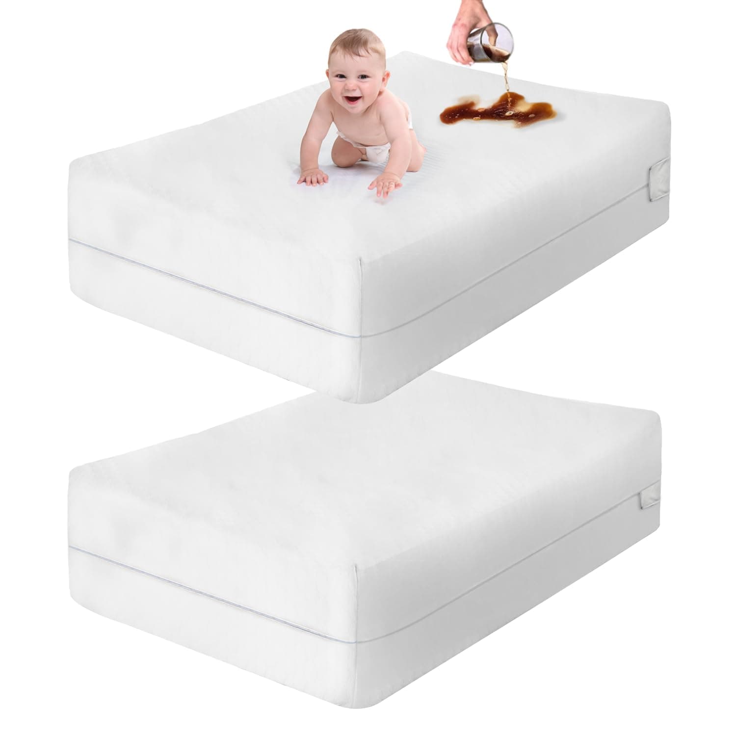 Four Seasons Essentials2 Pack Mini Crib Mattress Protector Waterproof Zippered Encasement Cover Baby, Toddler (Mini Crib Size - 24x38x6)