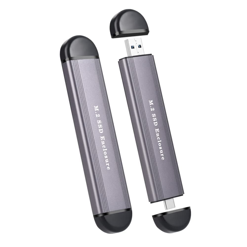 KASTWAVE M.2 SSD Enclosure Adapter, NVME/SATA Dual Protocol Adapter Case with USB C 3.1/3.2 Gen 2 and USB A, 10Gbps PCI-E/6Gbps SATA, SSD Case Support for Size 2230/2242/2260/2280 (Silver)