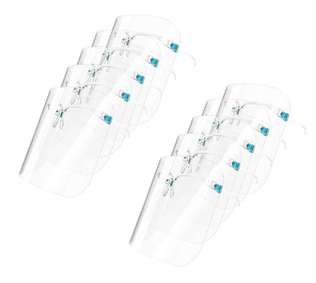 YU WELL Talitare Safety Face Shields With Glasses Frames (Pack Of 10), Ultra Clear Protective Full Face Shields To Protect Eyes, Nose, Mouth, Anti-Fog Plastic Sanitary Droplet Splash Guard, L