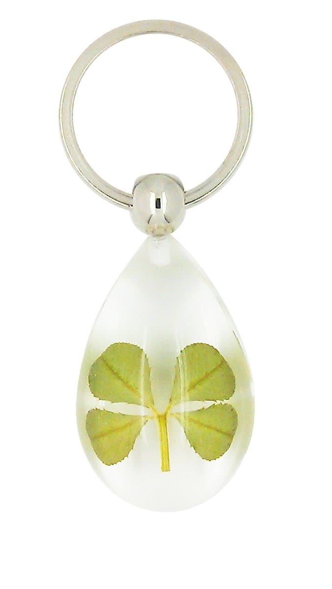 Luck TraderCeltic Lucky Real 4 Four Leaf Clover Clear Good Luck Keyring with Gift Box & Guarantee
