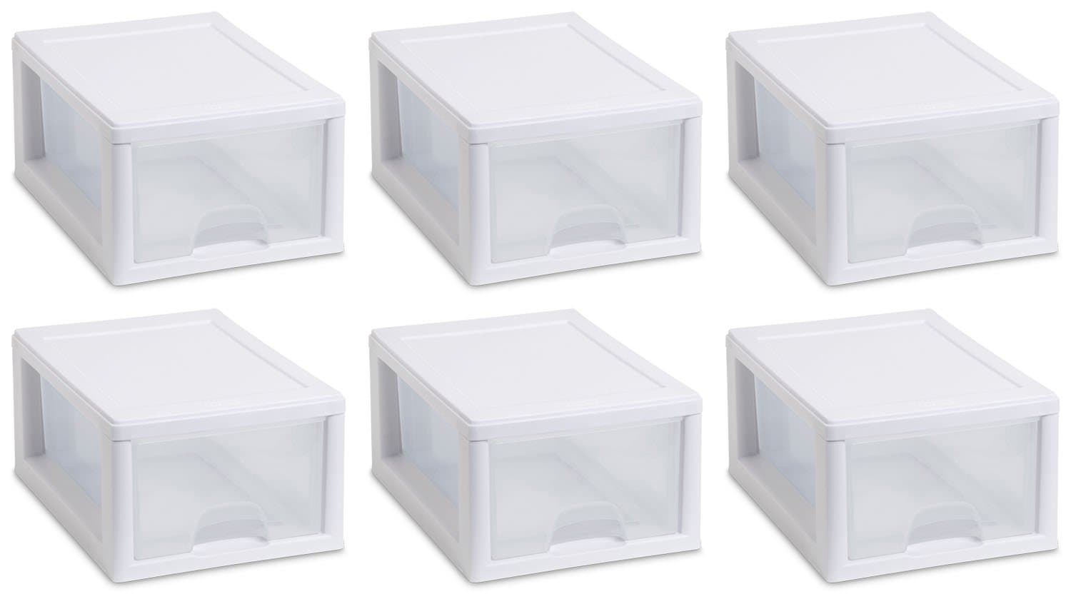 20518006 6 Quart/5.7 Liter Stacking Drawer, White Frame with Clear Drawer, 6-Pack