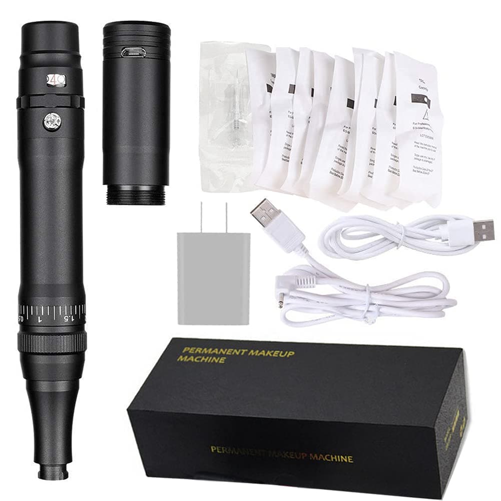Permanent Makeup Rotary Tattoo Machine Eyebrow Pen Machine with 10PCS Needles For Eyebrows,Lips,Eyeliners B950b (Black)