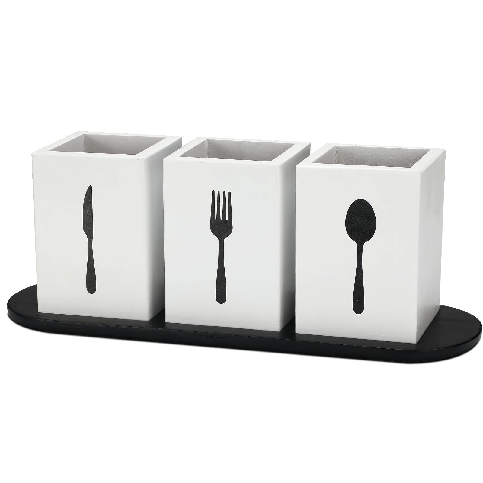 Kathfly 4 Pcs Silverware Caddy Utensil Holder for Countertop Silverware Organizer with Wood Tray Spoon Fork Holder 3. 15 x 3. 15 x 4. 53 Inches of Each Organizer for Kitchen Parties(White)