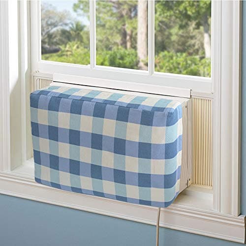 Jeacent Indoor Air Conditioner Cover Double Insulation, Blue Grid Medium