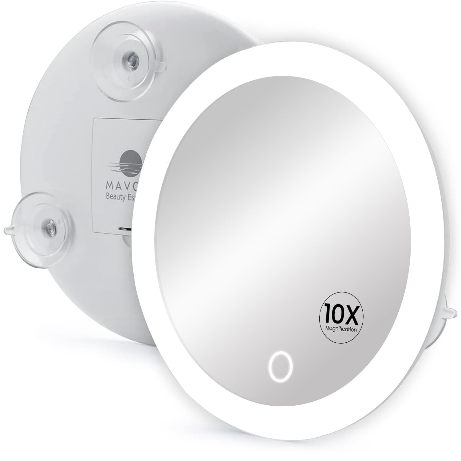 10X Magnifying Mirror with LED Light and 3 Strong Suction Cups. Compact, Lighted Makeup Mirror.