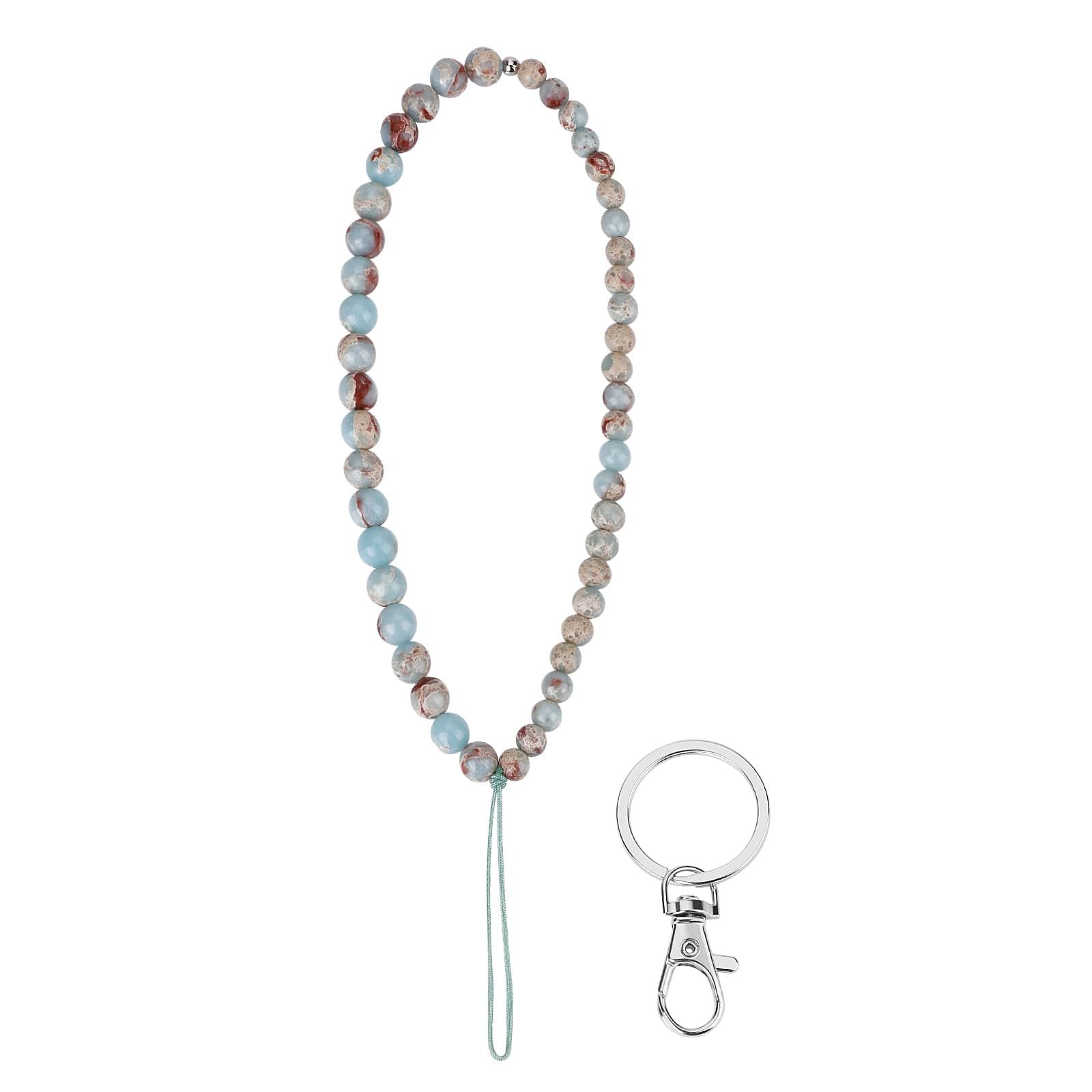 cobee Beaded Phone Charm with Key Ring, Bead Phone Chain Strap Handmade Natural Gemstone Phone Charm Anti-Lost Fashion Phone Lanyard Cell Phone Lanyard Wrist Strap for Key Chain