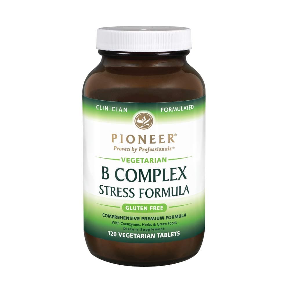Pioneer B Complex Stress Formula | High Potency B Vitamins | Whole Food Based | Verified No Gluten | 120 Vegetarian Tablets
