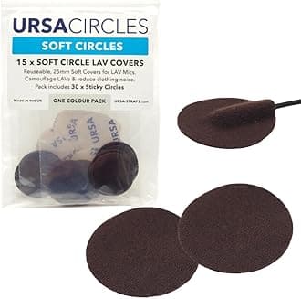 URSA Soft Circles Mic Tape: Reusable Lav Mic Tape Soft Covers | Wind Shield and Camouflage for Lavalier Mics | 15x Soft Lavalier Tape Circles + 30x Stickies | Microphone Tape Brown