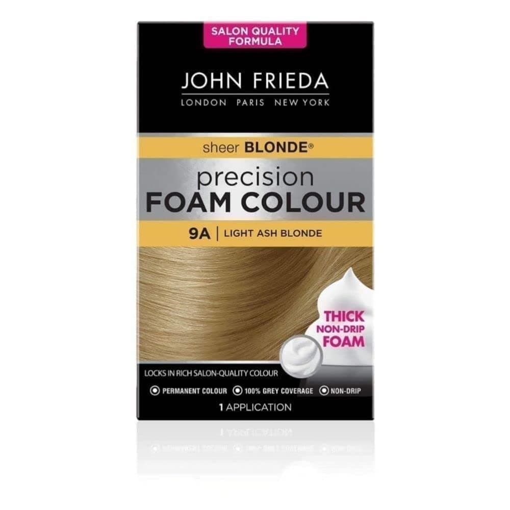 John Frieda Sheer Blonde Precision Foam Colour 9A Light Ash Blonde Hair Dye, Non-Drip Permanent Hair Colour, 100% Grey Coverage