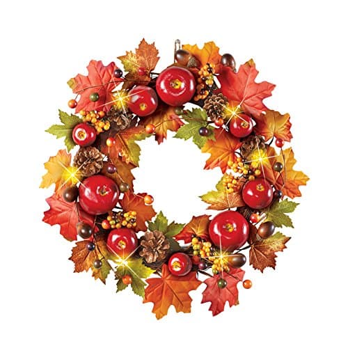 Collections Etc Apples, Leaves, Berries and Pinecones Fall Wreath for Front Door or Indoor, Red, Green, Orange, Yellow and Brown Accents